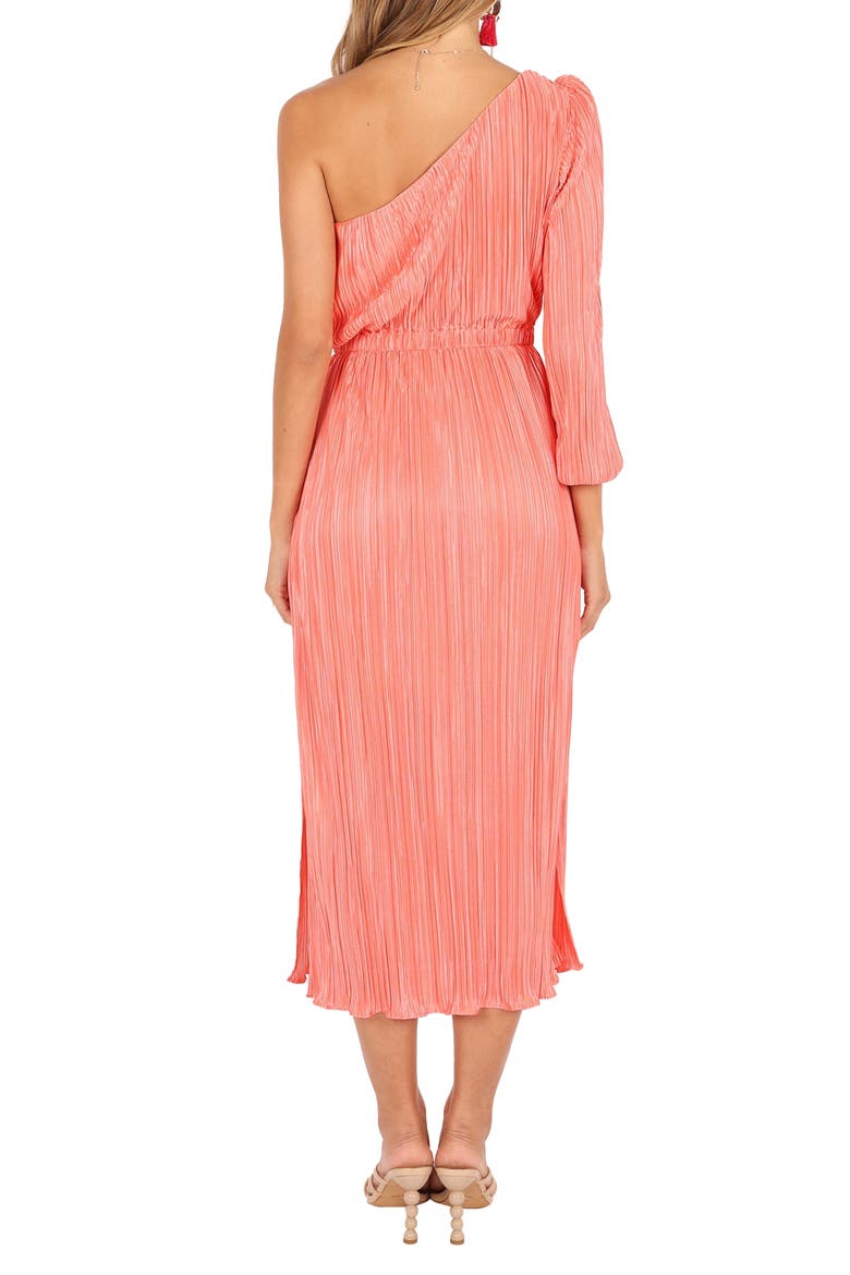 Pontee Pleated One-Shoulder Midi Dress, Alternate, color, CORAL