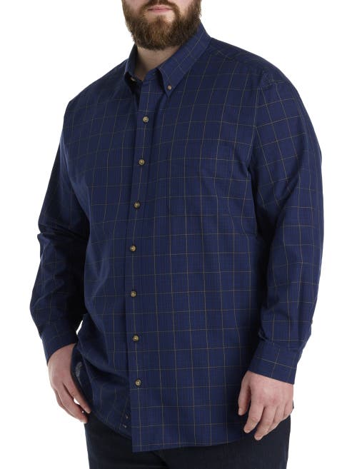 Harbor Bay By Dxl Big & Tall Easy-care Medium Plaid Sport Shirt In Black Multi