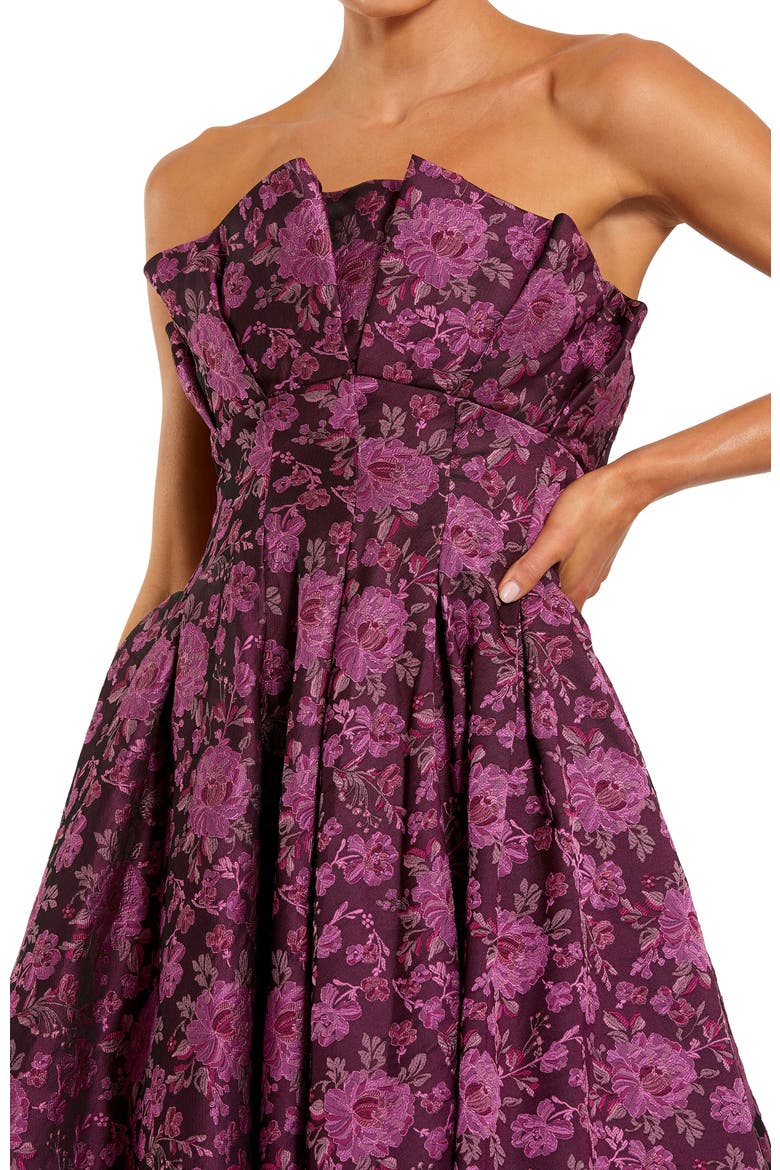 Strapless Floral Brocade A-line Midi Dress, Alternate, color, Magenta Multi