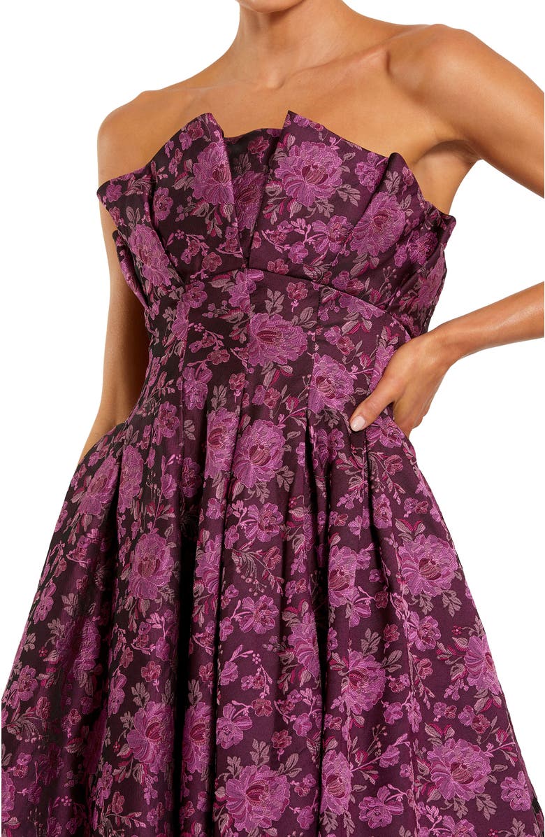 Mac Duggal Strapless Floral Brocade A-line Midi Dress, Alternate, color, Magenta Multi