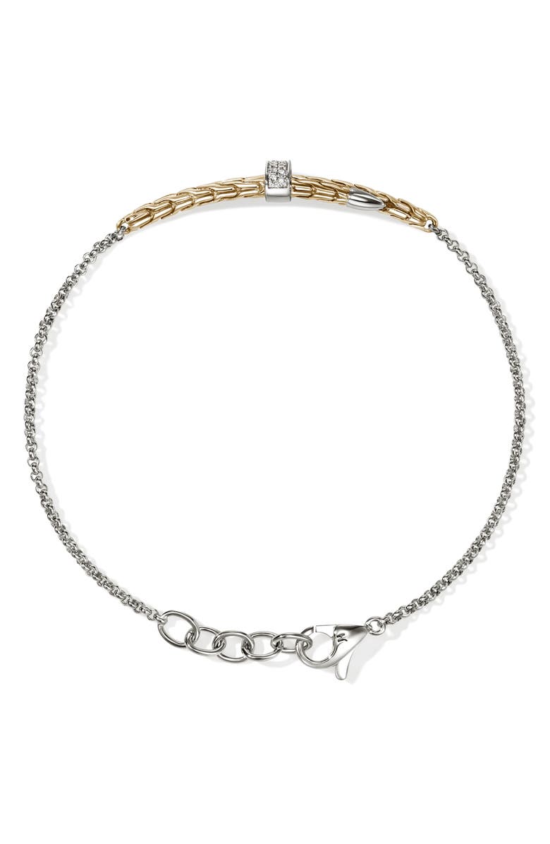 John Hardy Pavé Diamond Spear Station Bracelet, Alternate, color, Silver And Gold