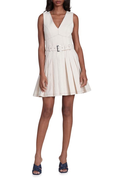 Seamed Sleeveless Pleated Stretch Cotton Minidress