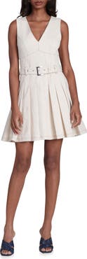 Avec Les Filles Seamed Sleeveless Pleated Stretch Cotton Minidress