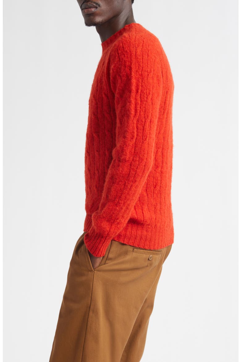 Brushed Shetland Lambswool Cable Stitch Crewneck Sweater, Alternate, color, CARMEN RED