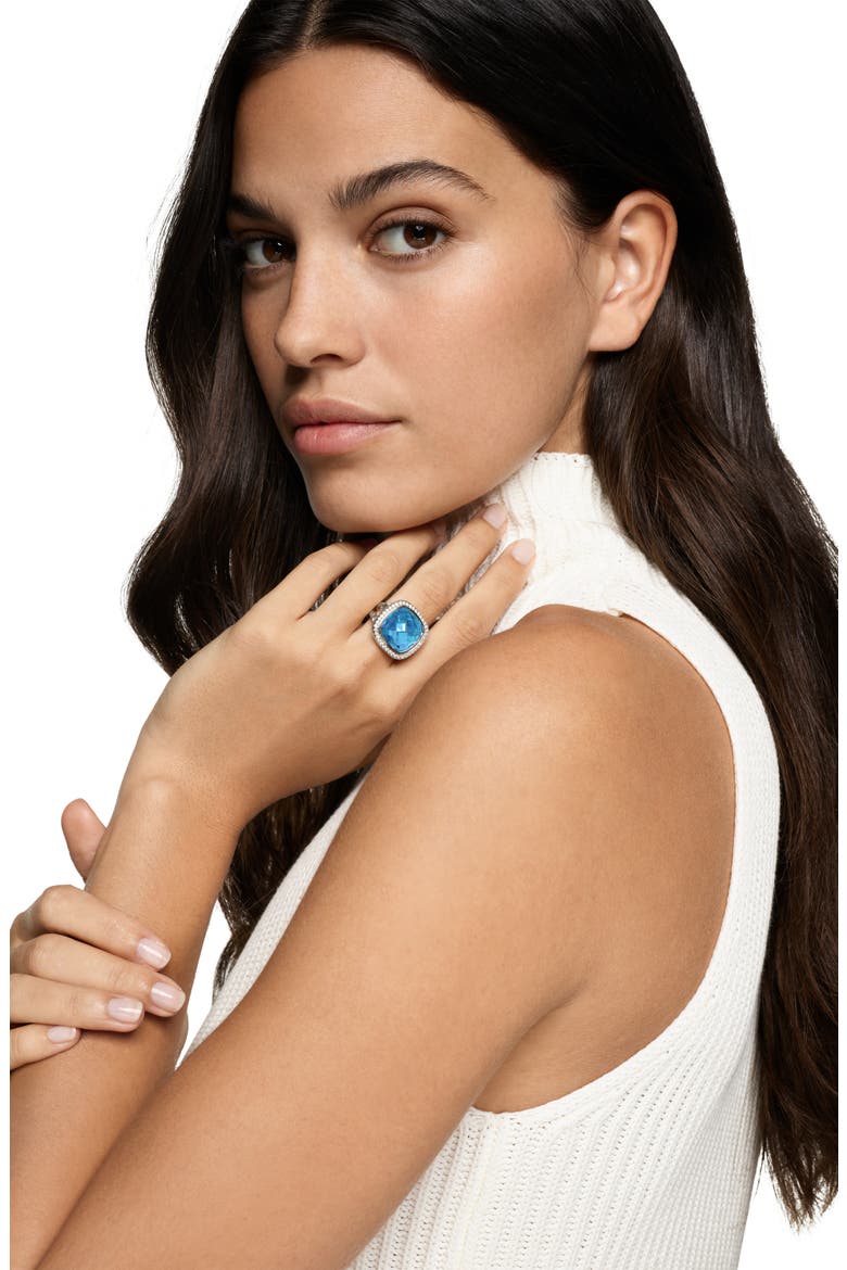 Albion® Ring in Sterling Silver with Blue Topaz & Diamonds, 15mm, Alternate, color, BLUE TOPAZ