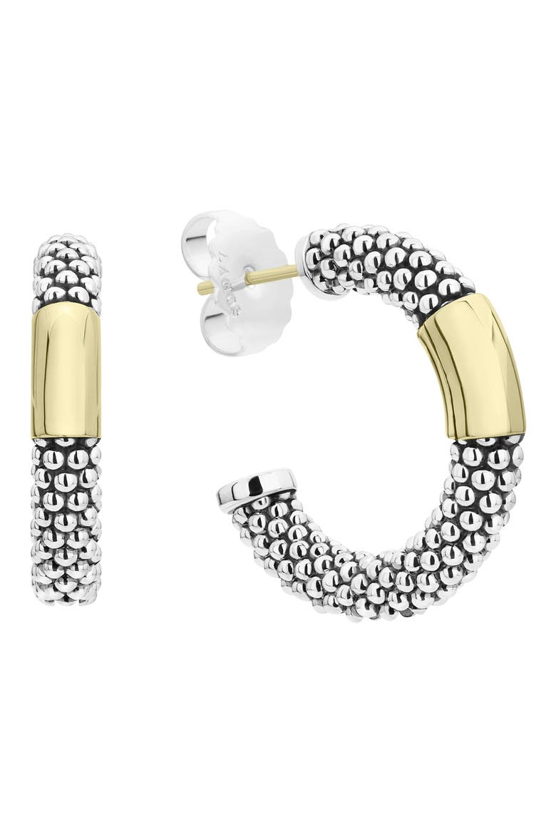18k Gold Bar Caviar Hoop Earrings, Main, color, SILVER