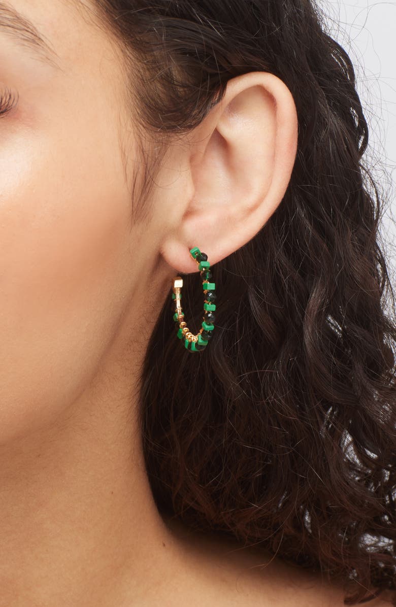 Panacea Beaded Hoop Earrings, Alternate, color, Green
