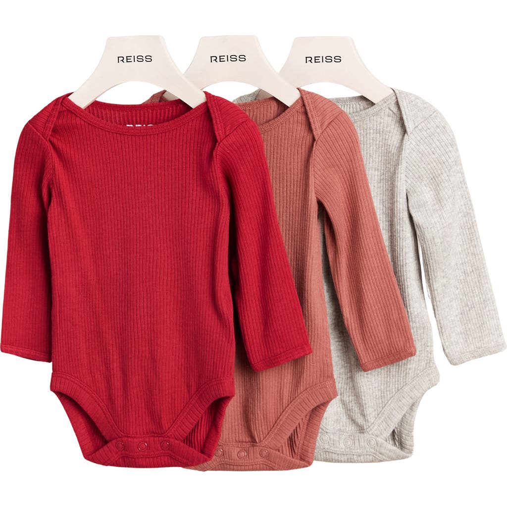 Reiss Babies' Assorted 3-pack Ribbed Long Sleeve Bodysuits In Burgundy