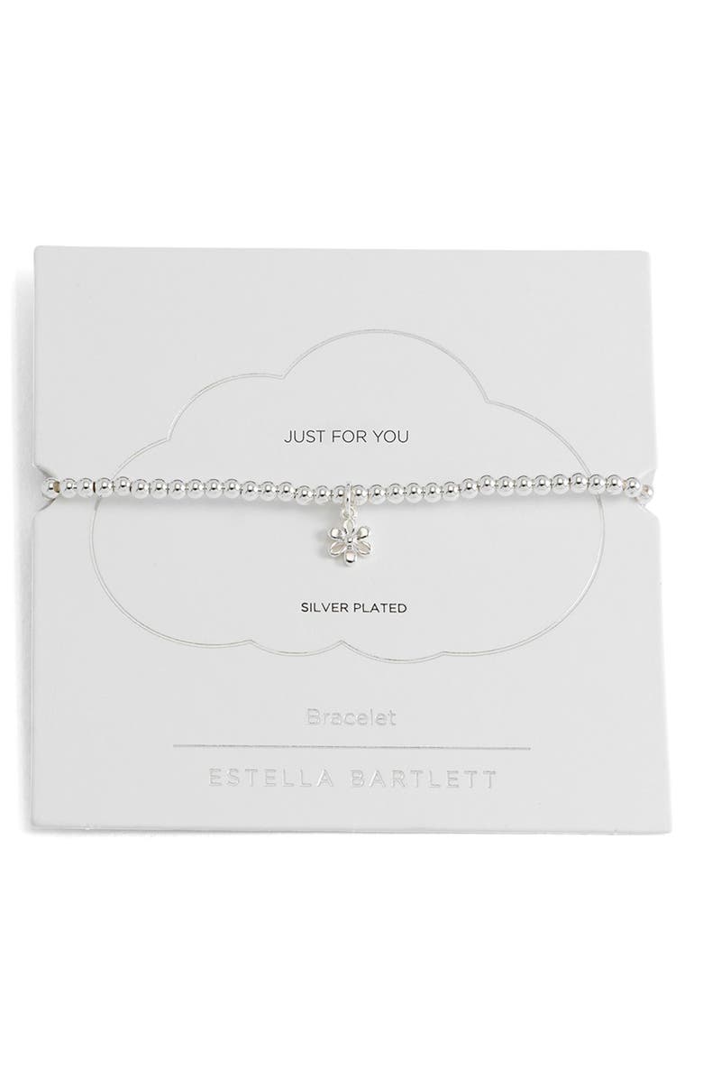 Estella Bartlett Sienna Flower Beaded Stretch Bracelet, Main, color, Silver