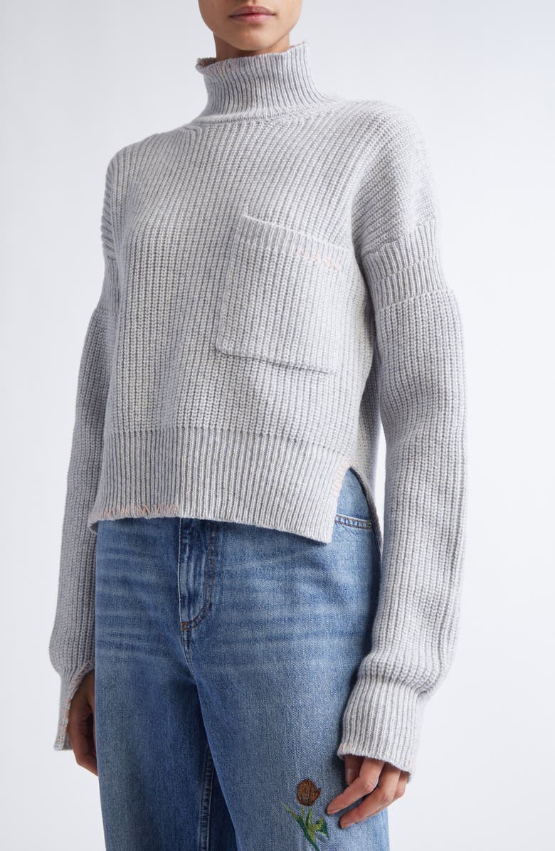 Marni Mending Logo Virgin Wool Mock Neck Sweater, Alternate, color, Tonic