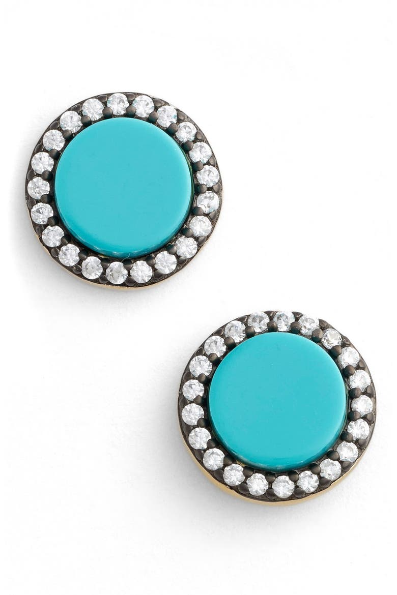 'Metropolitan' Stone Stud Earrings, Main, color, GUNMETAL/ TURQUOISE