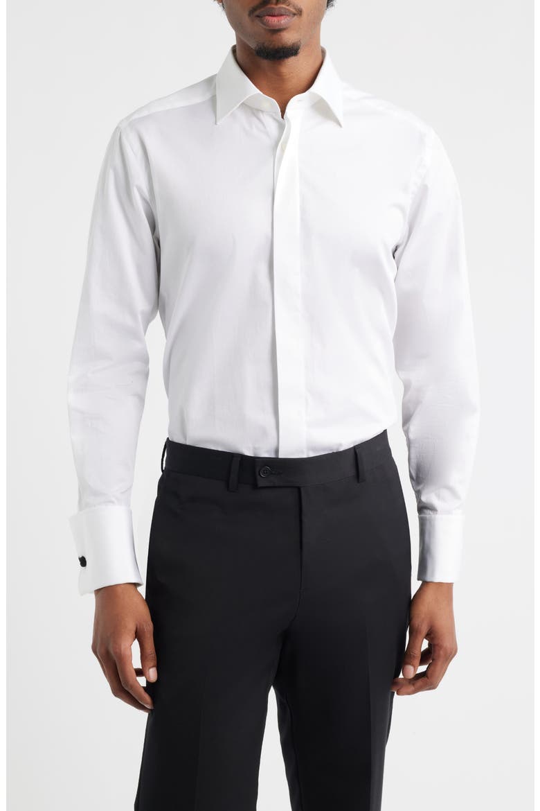 Edmund White Cotton Twill Tuxedo Shirt, Main, color, WHITE