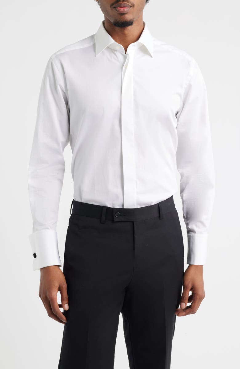 Jack Victor Edmund White Cotton Twill Tuxedo Shirt, Main, color, White