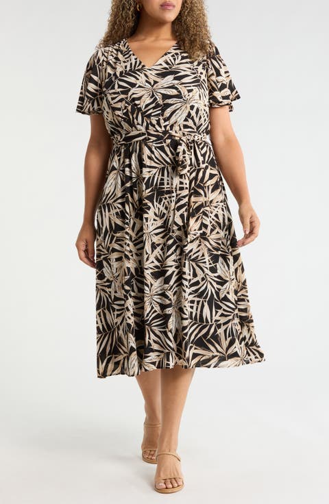 Leaf Print Flutter Sleeve Dress
