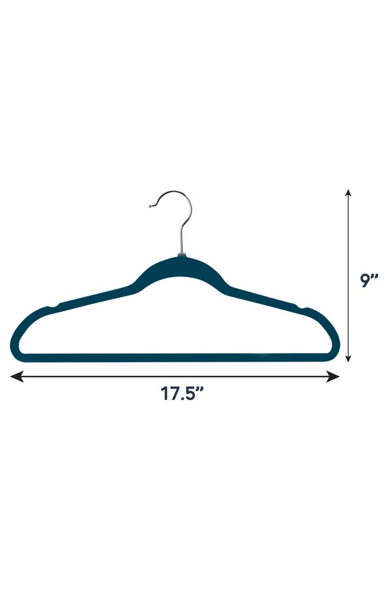 Elama 100 Piece Velvet Slim Profile Heavy Duty Felt Hangers with Stainless Steel Swivel Hooks, Alternate, color, Blue