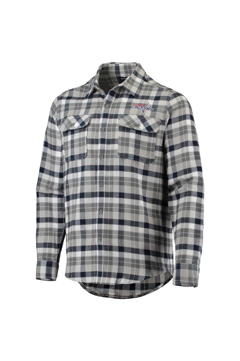 Men's Antigua Navy/Gray Washington Capitals Ease Plaid Button-Up Long Sleeve Shirt, Alternate, color, Navy