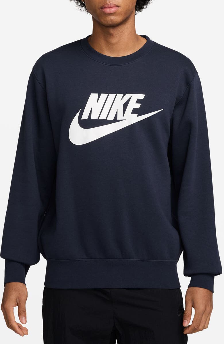 Nike Club Fleece Crewneck Pullover, Main, color, Obsidian/ White