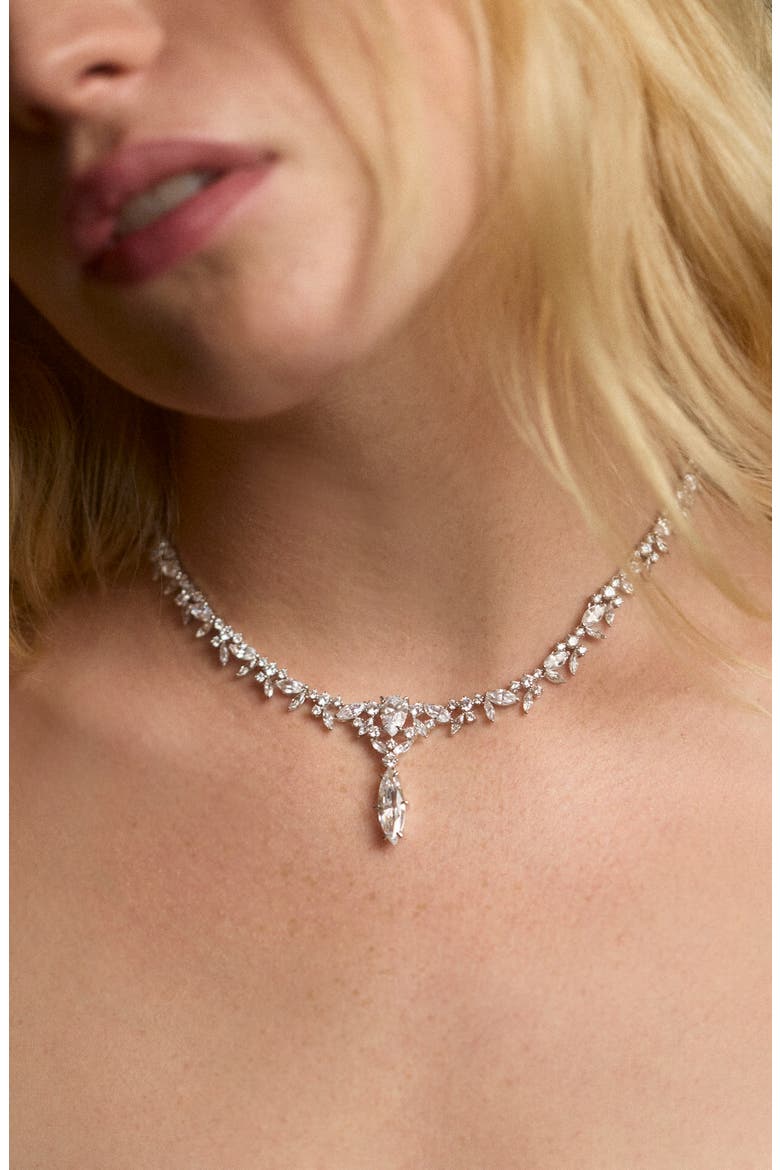 Cannes Laurel Cubic Zirconia Collar Necklace, Alternate, color, RHODIUM