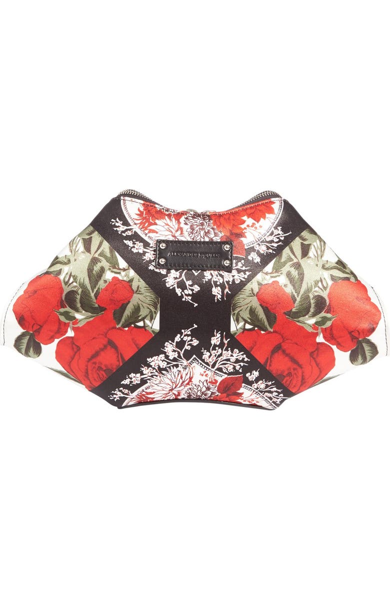 McQueen Alexander McQueen Large De Manta Floral Print Leather Clutch, Alternate, color,