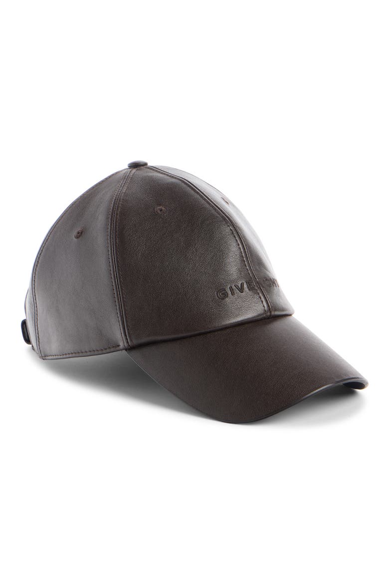 Embossed Logo Leather Baseball Cap, Main, color, CHOCOLATE