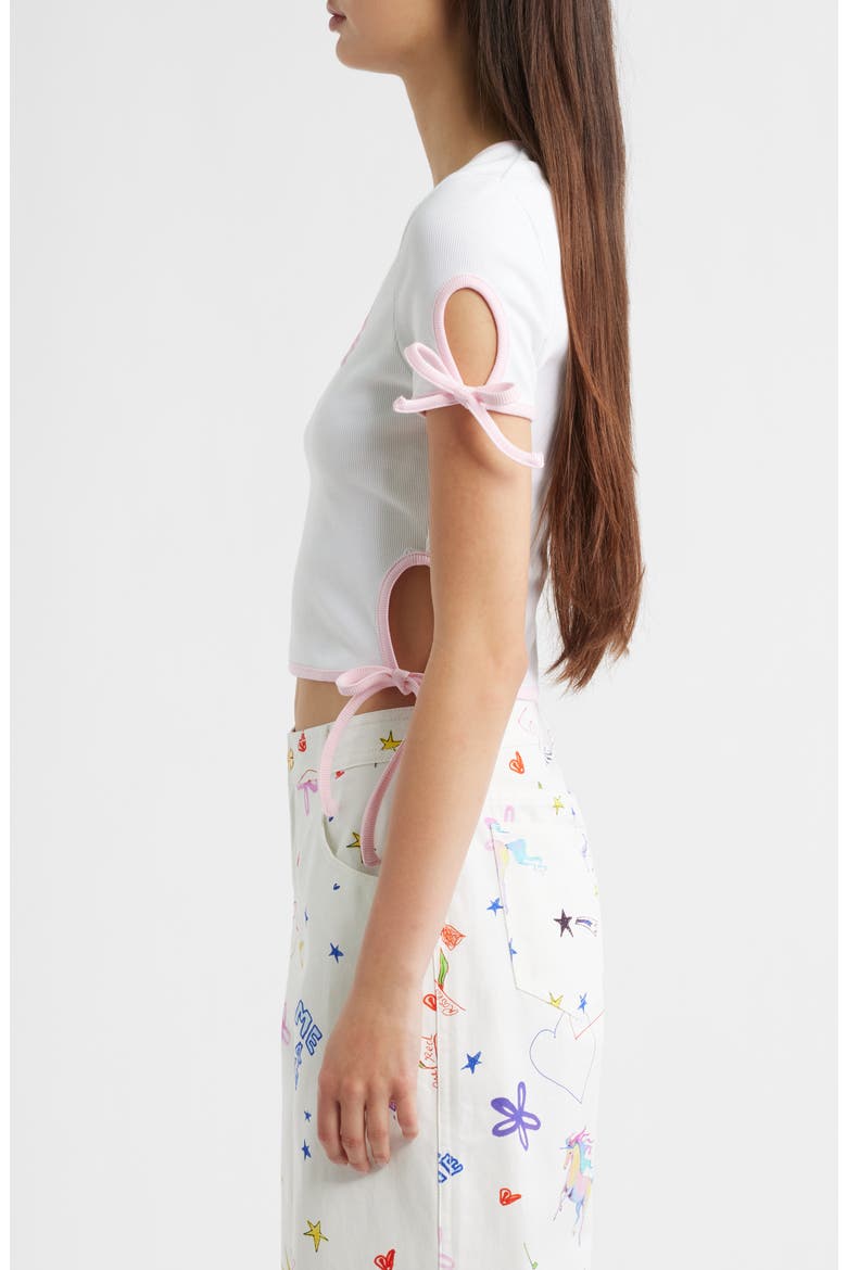 Baby Cutout Crop Stretch Cotton Rib T-Shirt, Alternate, color, WHITE/ POCKET PINK