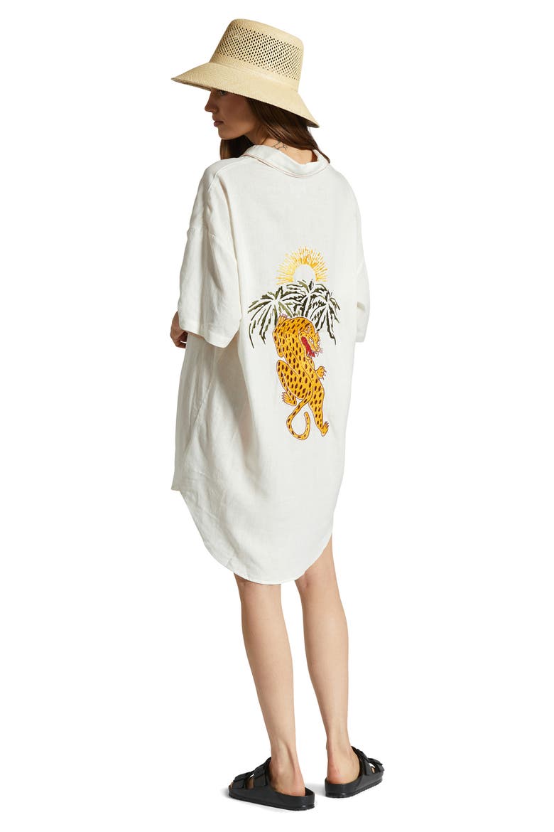 Condesa Linn Embroidered Linen Blend Shirtdress, Alternate, color, OFF WHITE