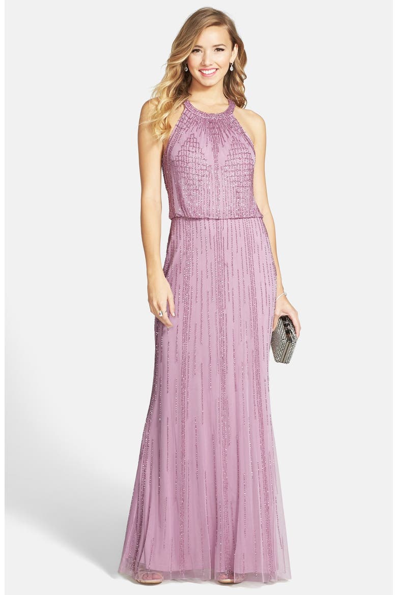 Beaded Blouson Gown, Main, color, ICY LILAC