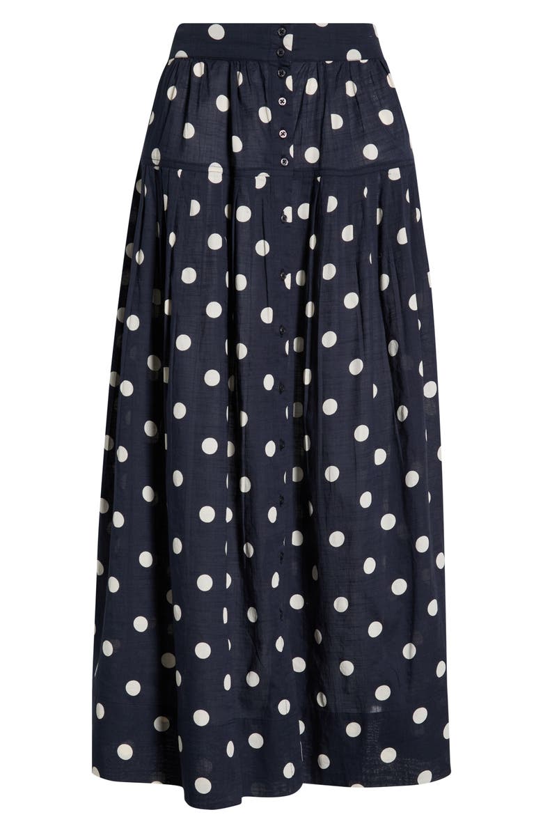 THE GREAT. The Highland Polka Dot Cotton Skirt, Main, color, Navy W/ Cream Polka Dots