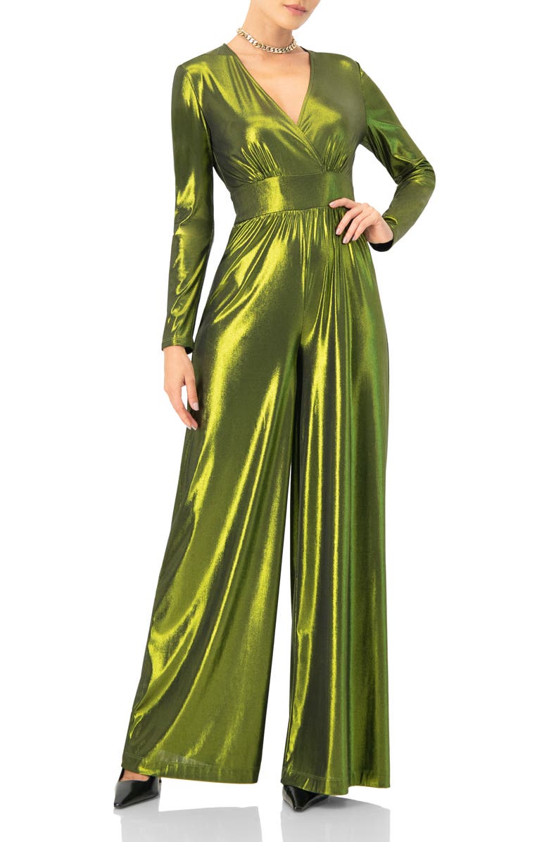 IVONNE V-Neck Wide-Leg Jumpsuit, Main, color, Olive Green