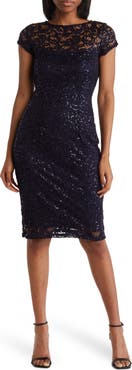 Marina Sequin Lace Cap Sleeve Sheath Dress