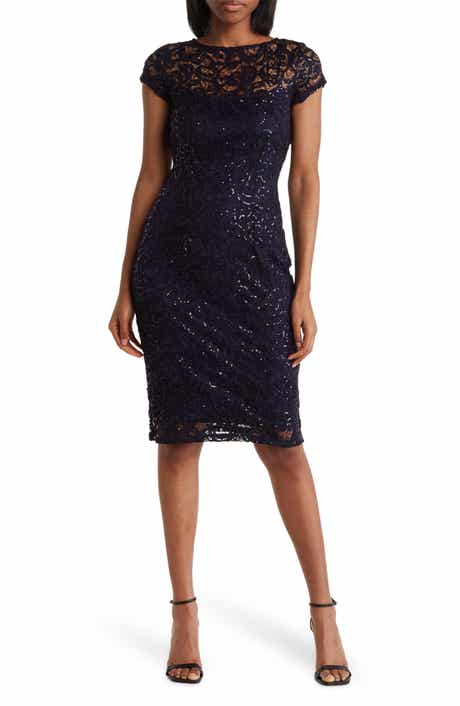 Marina Sequin Lace Cap Sleeve Sheath Dress