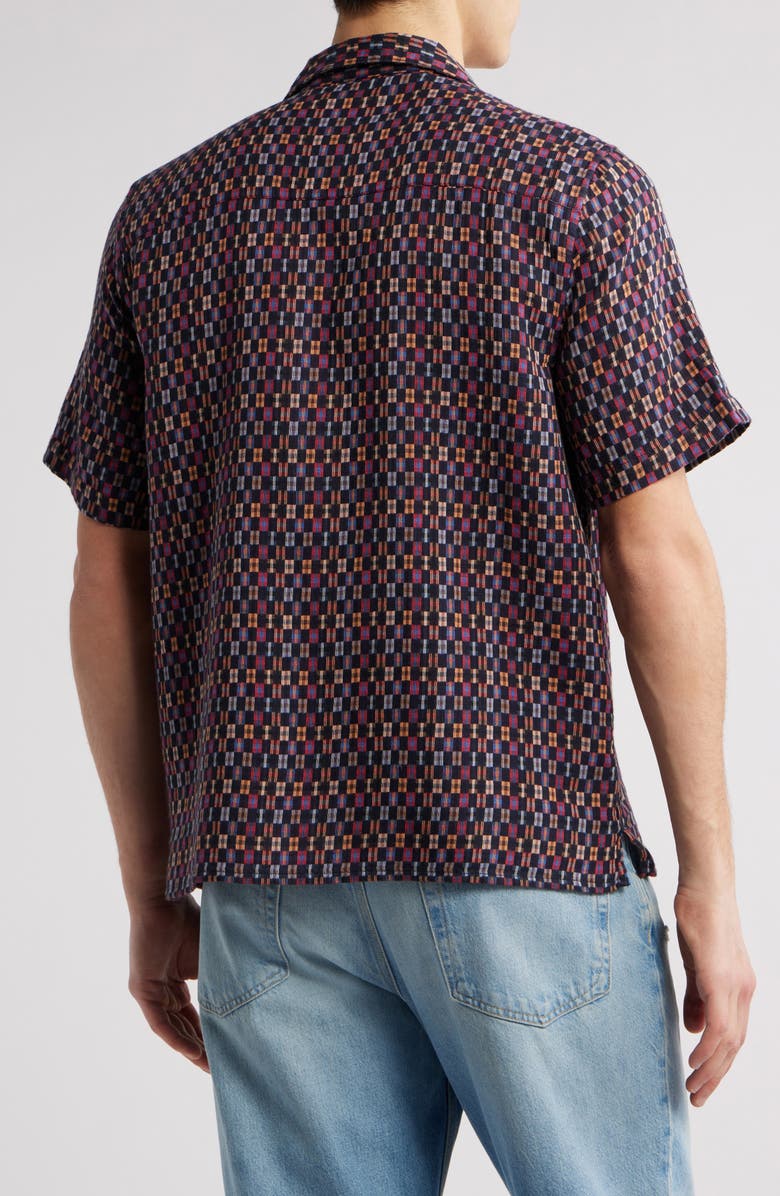 Wax London Didicot Mini Check Cotton Camp Shirt, Alternate, color, Navy / Multi