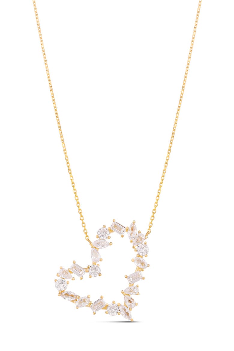 Mixed Cubic Zirconia Open Heart Pendant Necklace, Main, color, GOLD