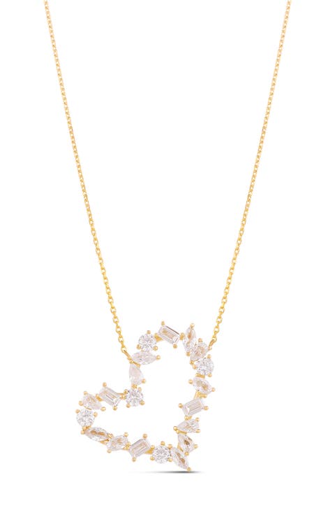 Mixed Cubic Zirconia Open Heart Pendant Necklace