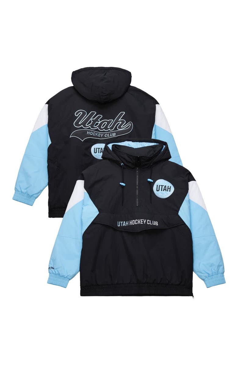 Mitchell & Ness Men's Mitchell & Ness Black Utah Mammoth Retro Anorak Half-Zip Jacket, Main, color, Black