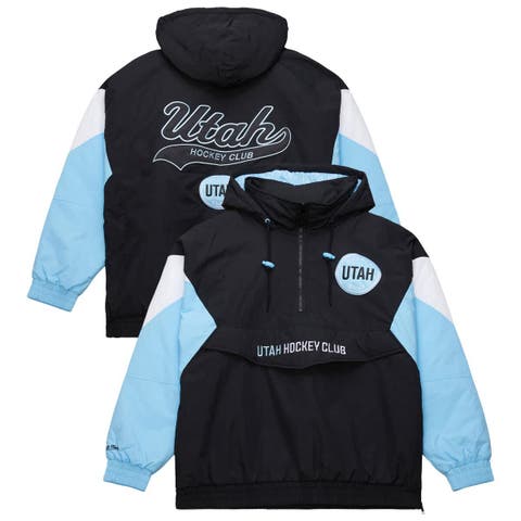 Men's Mitchell & Ness Black Utah Mammoth Retro Anorak Half-Zip Jacket
