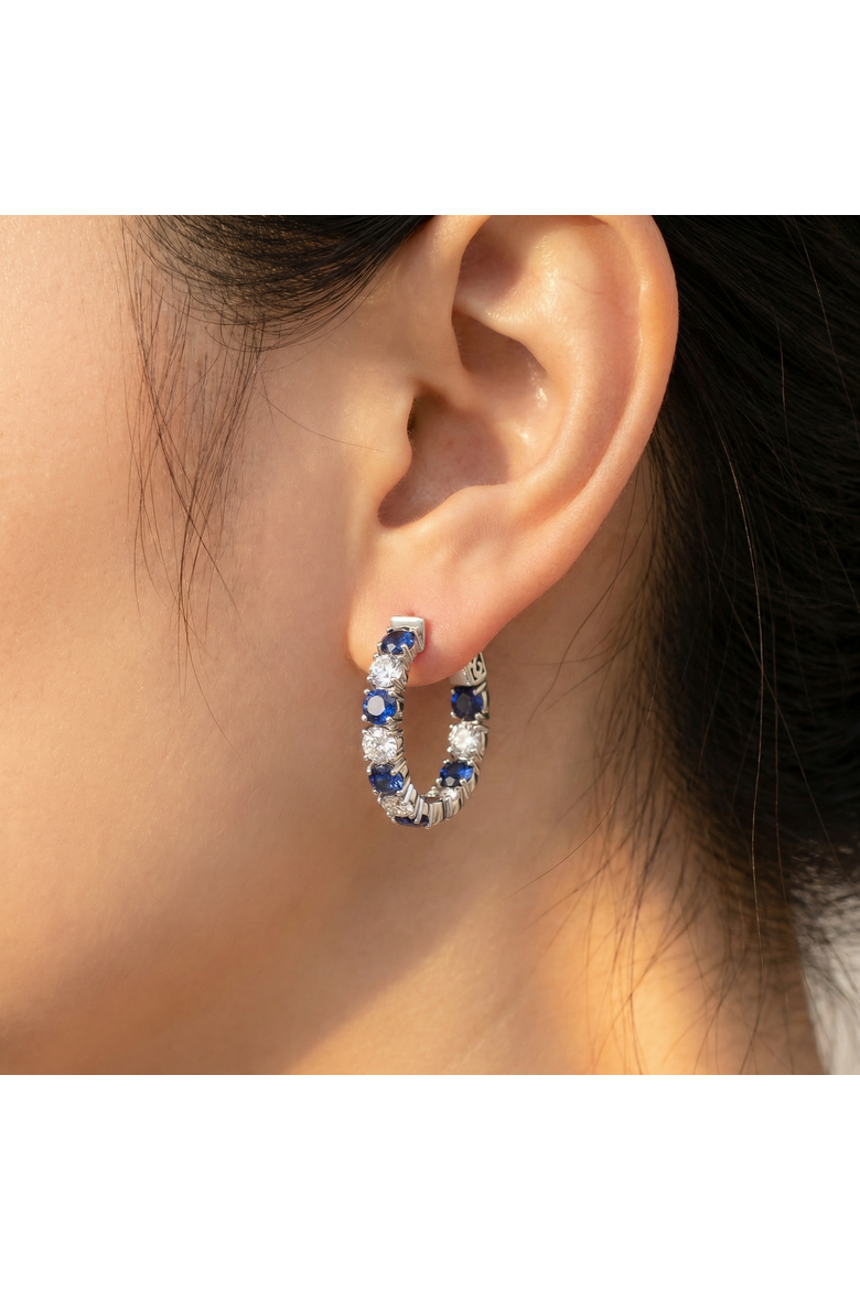 4 1/2Ct Diamond & Sapphire Hoops or Gold Lab Grown 1" Tall, Alternate, color, White Gold