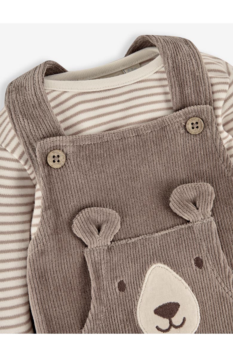JOJO MAMAN BEBE Stripe Long Sleeve Bodysuit & Bear Appliqué Overalls Set, Alternate, color, 