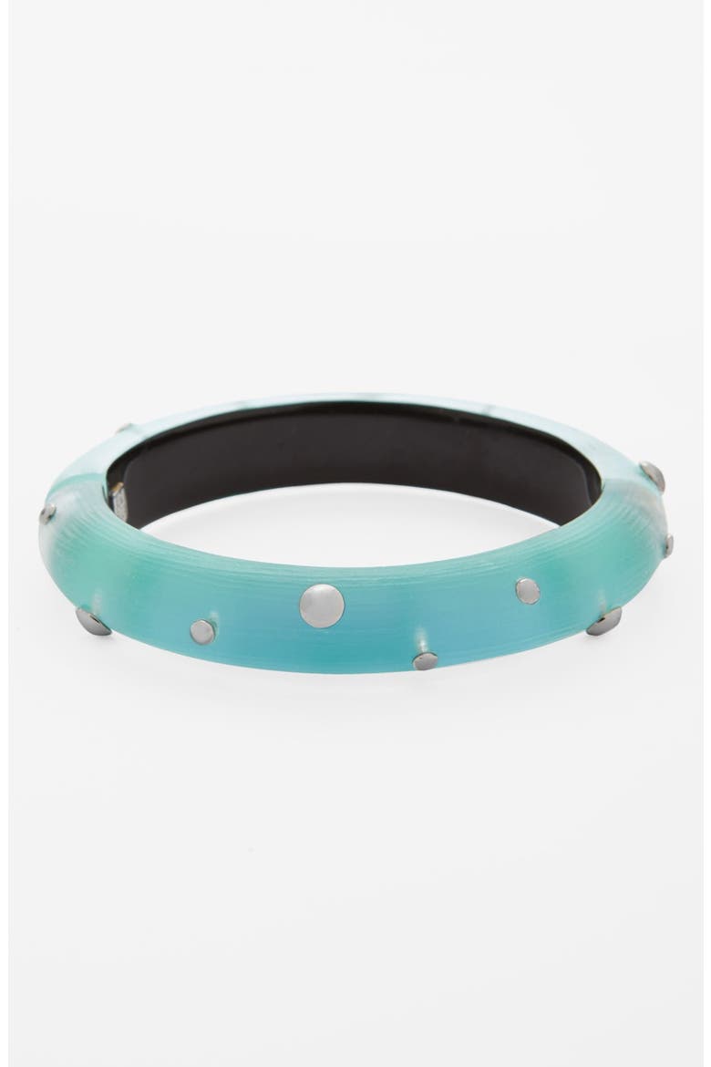 'Lucite®' Studded Hinge Bracelet, Main, color, AQUA OPALESCENT