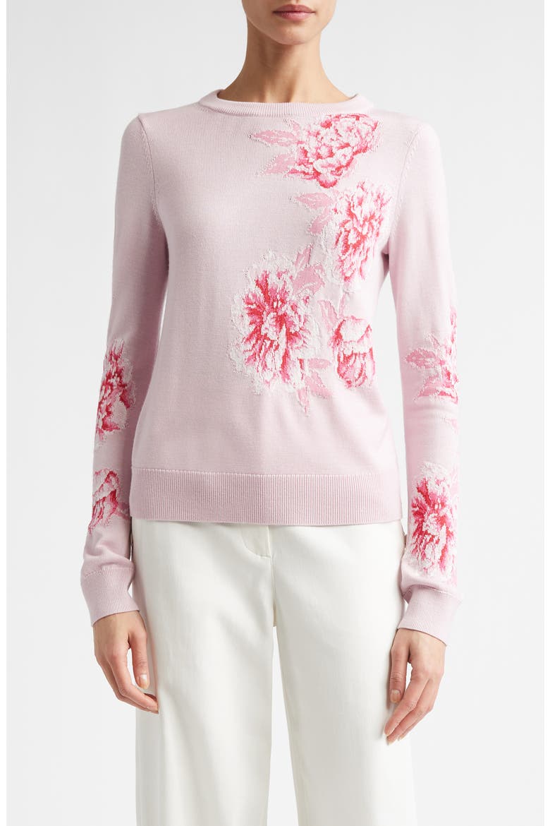 Peony Merino Wool & Silk Blend Intarsia Sweater, Main, color, PEONY MULTI