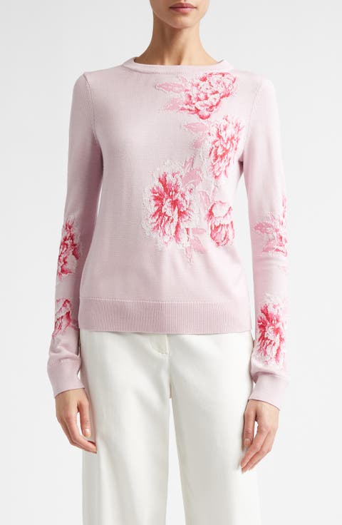 Peony Merino Wool & Silk Blend Intarsia Sweater