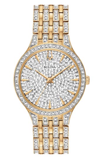 Bulova Pavé Crystal Bracelet Watch, 32mm In Gold