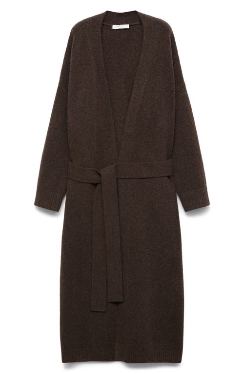Mango Longline Tie Belt Cardigan In Brown