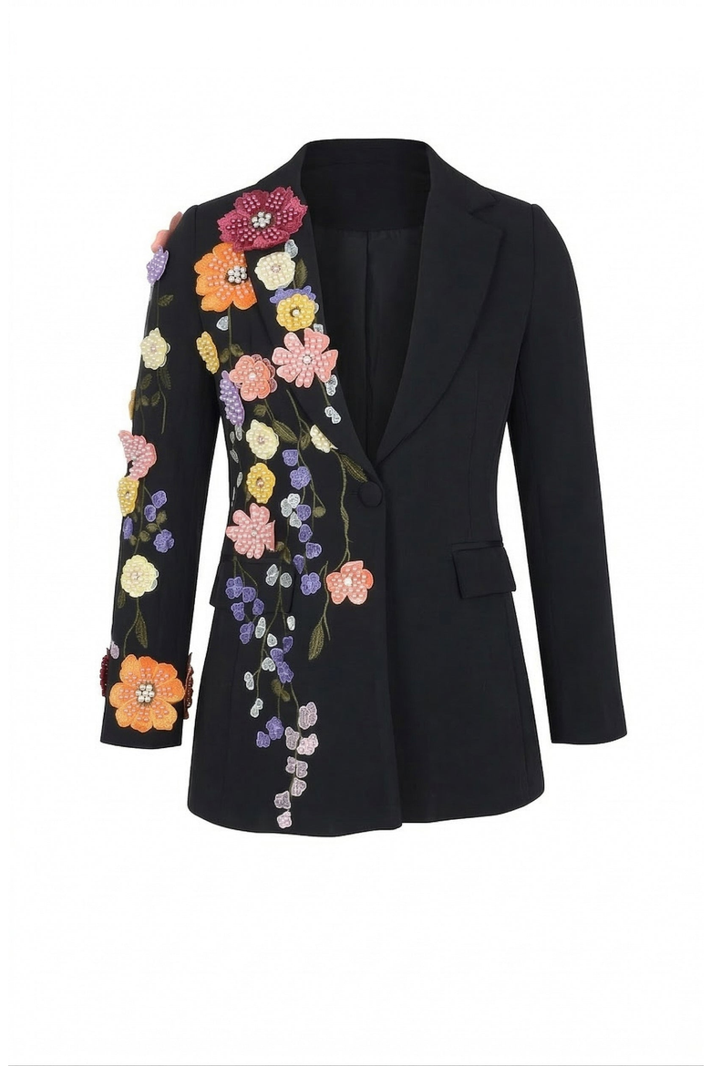 Floral Embroidered Blazer, Alternate, color, Black / Multi Floral