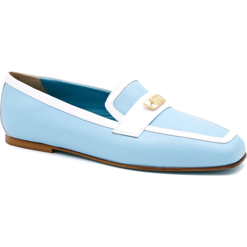 Valentina Rangoni Briseide Flat Loafer With Logo Bit In Lt Jeans/white Parm