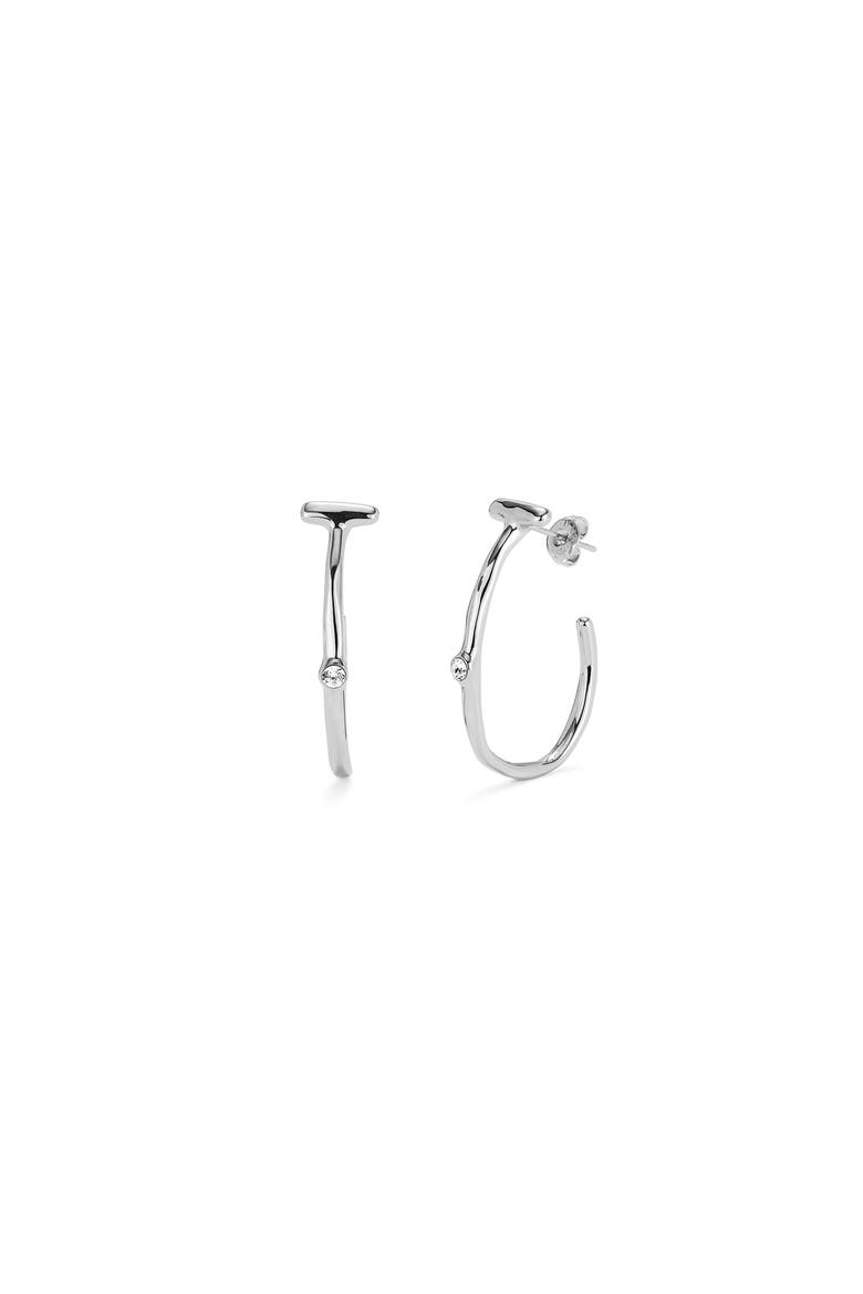 Sterling Silver-Plated Hoop Earrings with White Topaz, Main, color, Silver