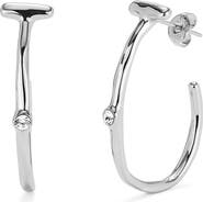 UNODE50 Sterling Silver-Plated Hoop Earrings with White Topaz