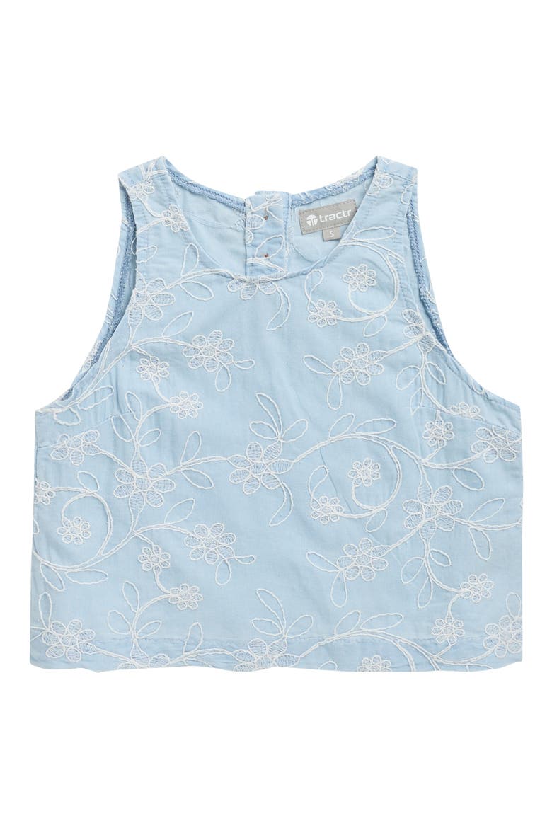 Kids' Floral Embroidered Tank, Main, color, LIGHT INDIGO