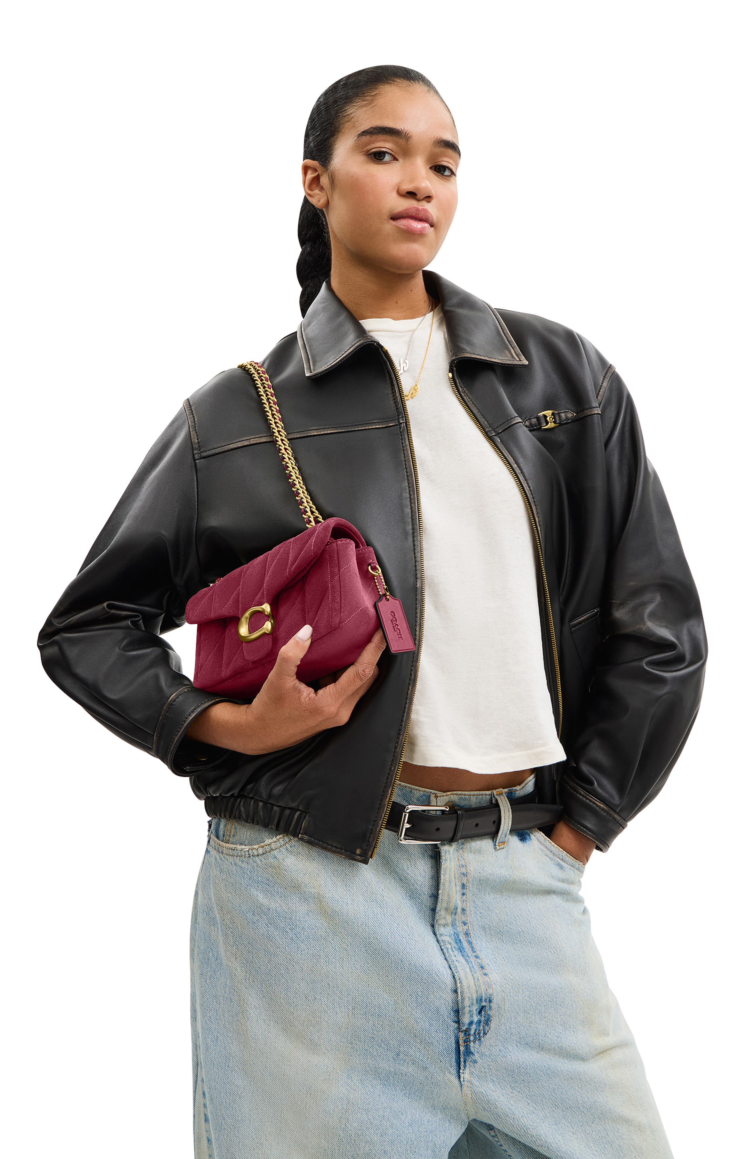 COACH Tabby 20 Quilted Suede Convertible Shoulder Bag, Alternate, color, B4/ Dark Fuchsia