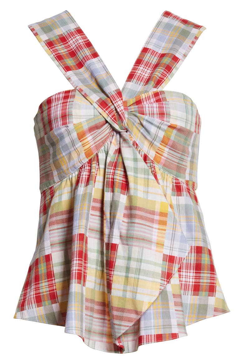 Lorine Twist Front Plaid Top, Alternate, color, MEADOW MULTI